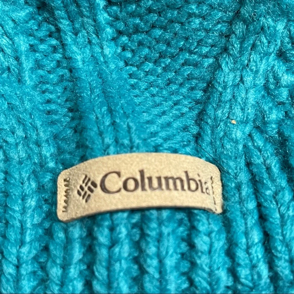 chunky cable knit COLUMBIA Teal Parallel Peak II Beanie cap hat small/youth